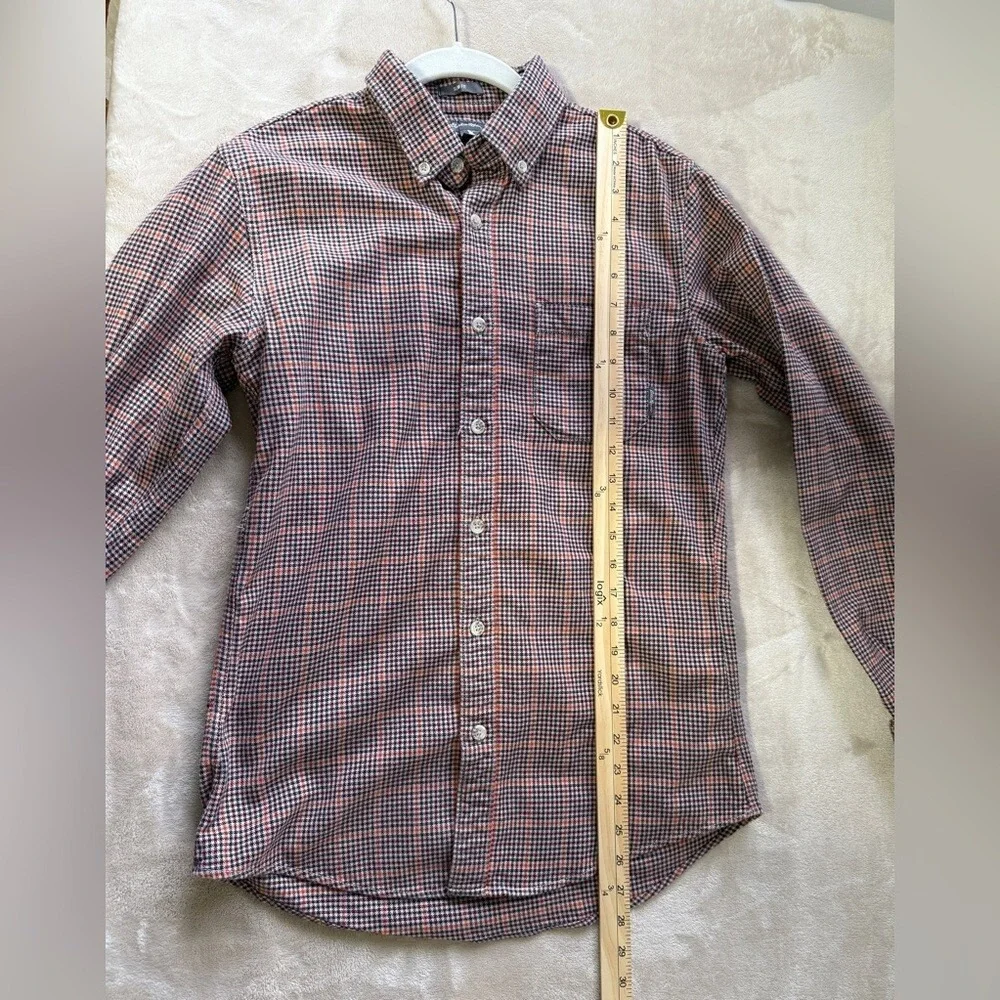 Eddie Bauer Mens Slim‎ Fit Houndstooth Button Down Shirt Small Burgundy Navy S